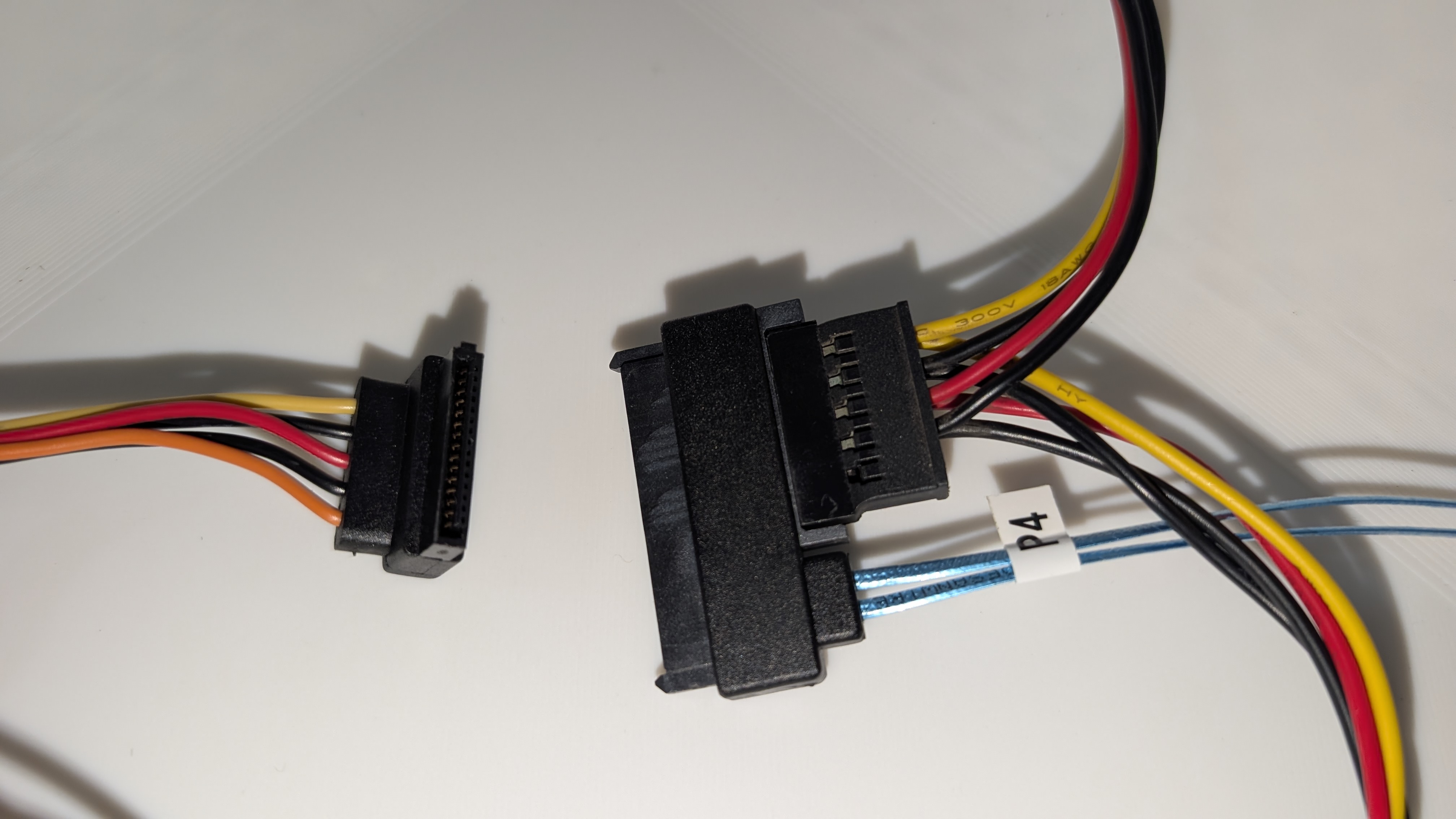 SATA power connectors - note the orange 3.3V wire on the left connector